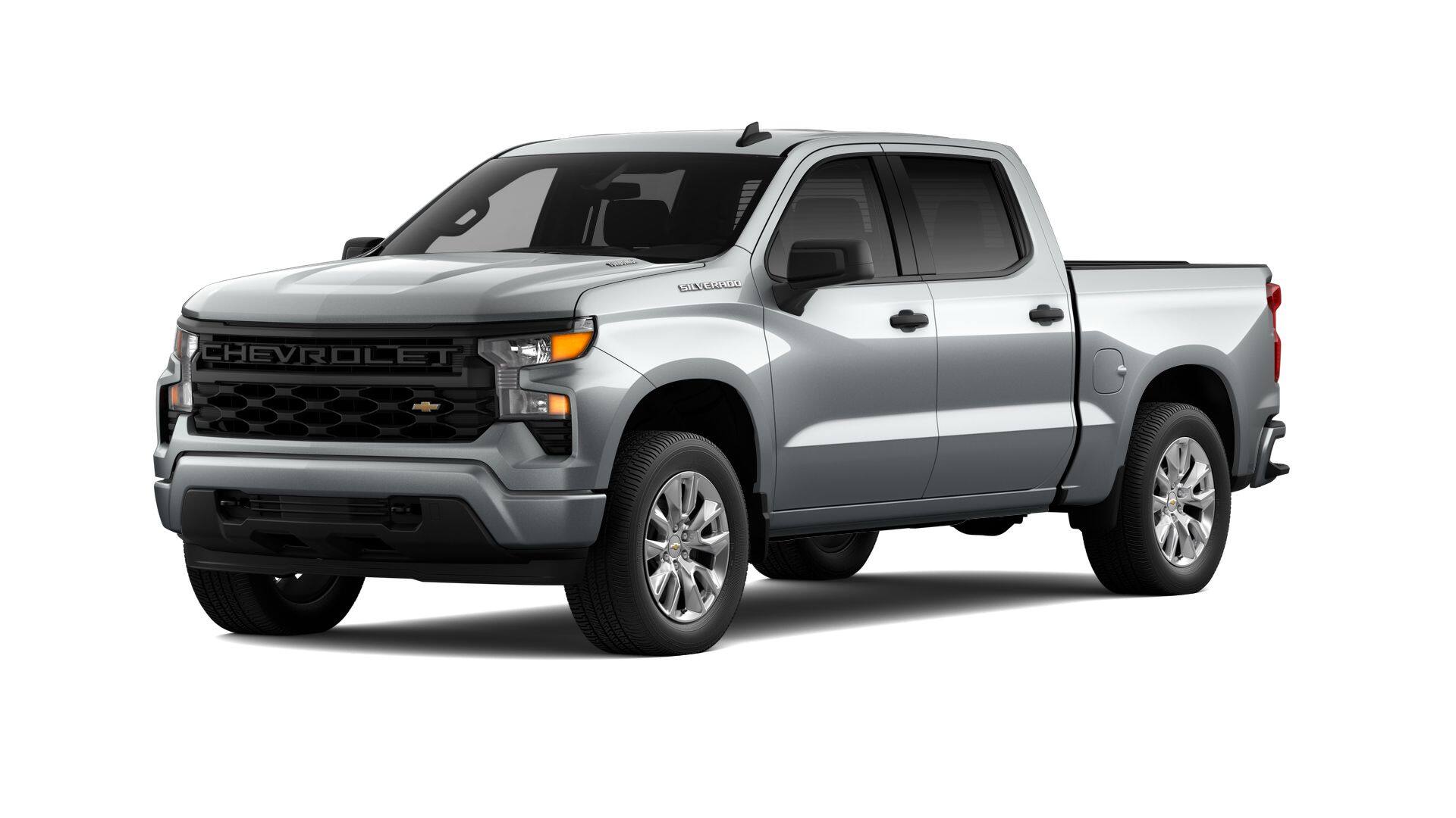 2026 Chevrolet Silverado 1500 Custom in Sterling Gray Metallic — front three-quarter view