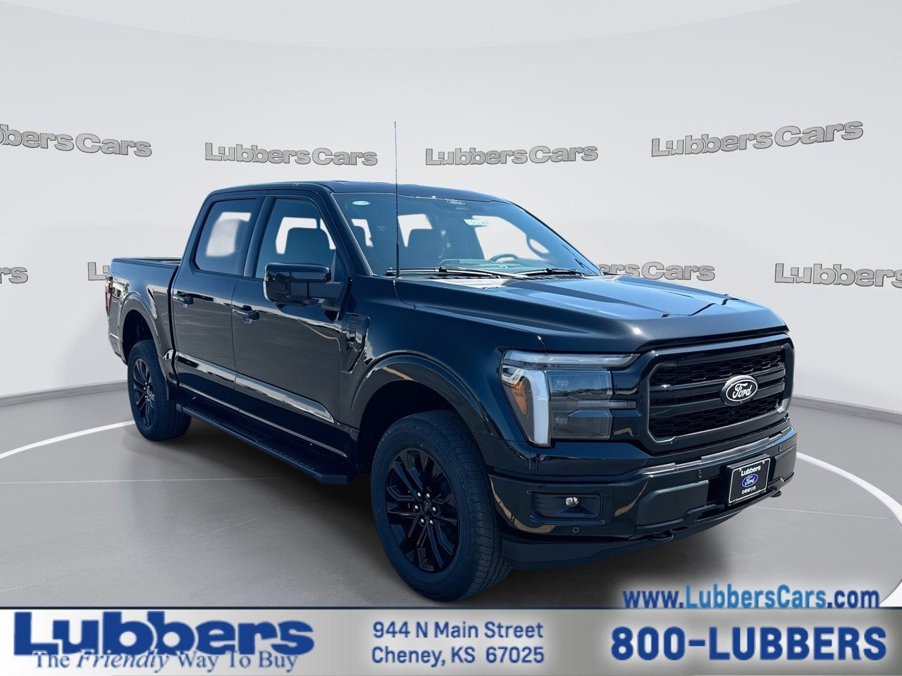 2026 Ford F-150 LARIAT in Agate Black Metallic — front three-quarter view