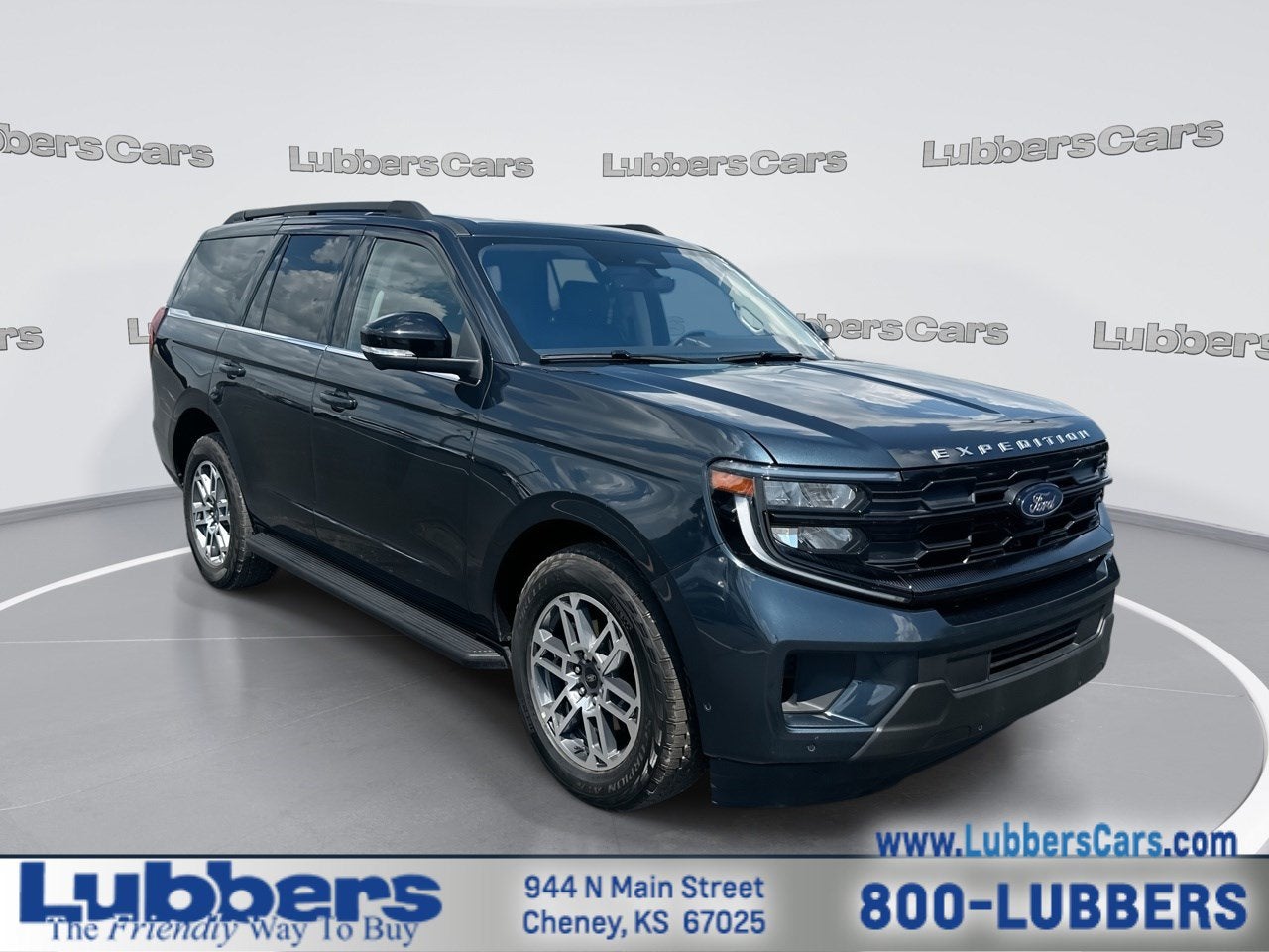 2025 Ford Expedition Active in Stone Blue Metallic — front three-quarter view