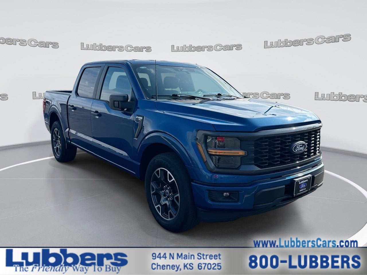 2024 Ford F-150 STX in Atlas Blue Metallic — front three-quarter view