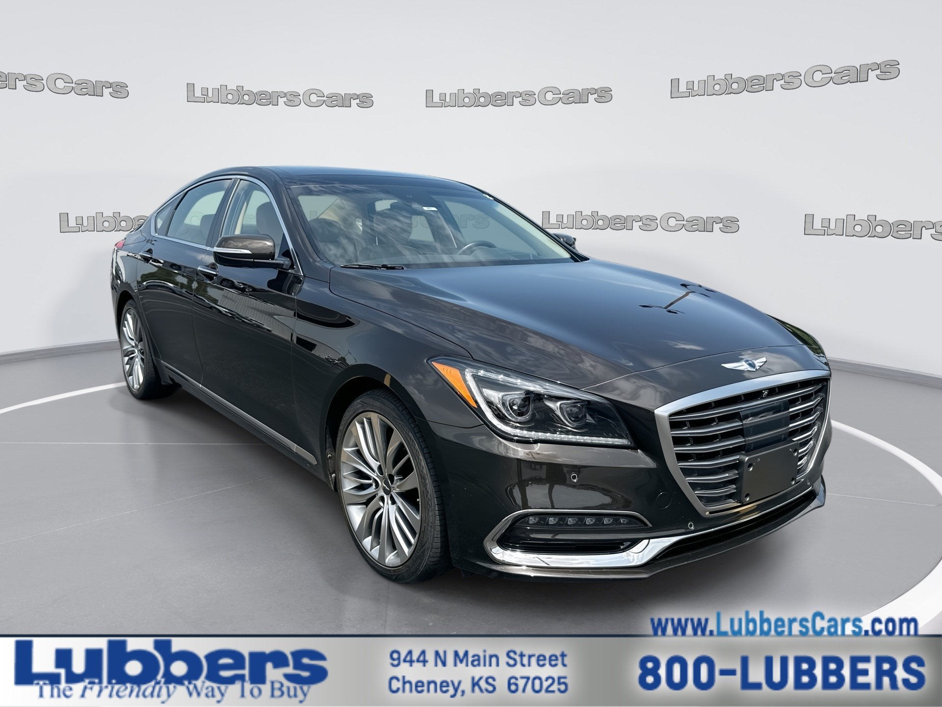 2018 Genesis G80 5.0L Ultimate in Serengeti Brown — front three-quarter view